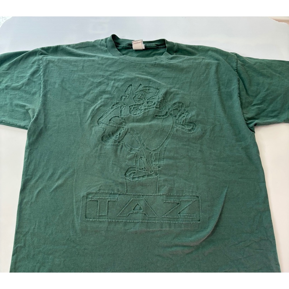 Vintage 1997 Looney Tunes Taz Embossed T-Shirt Mens Large Green Made in USA